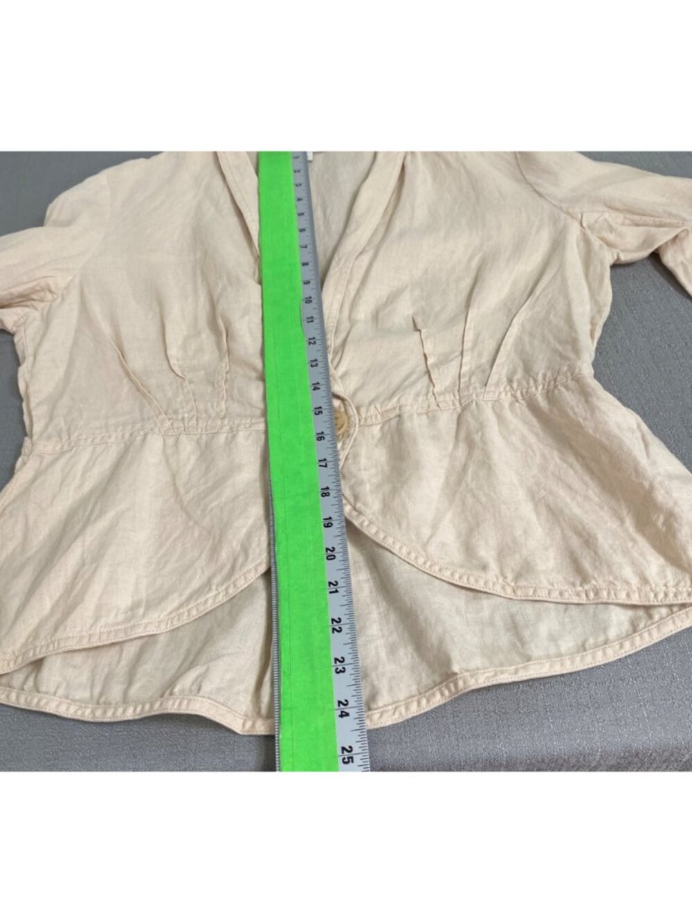 J. Jill Beige 100% Linen Button-Front Long-Sleeve Peplum Blazer Jacket M - Picture 7 of 13